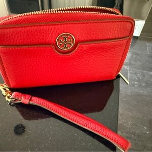 Red Leather Tory Burch Wristlet/Wallet
